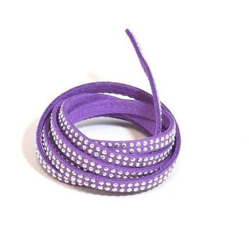 Buy suede studded two rows 5x2mm purple with silver rhinestones - Swedish cord sold by meter
