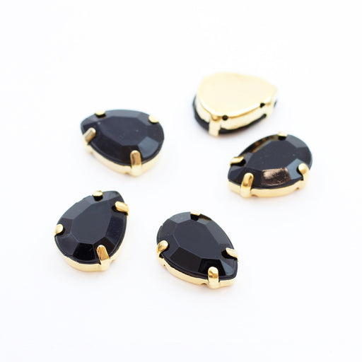 Buy pearls rhinestones set black drops 10x14mm - x5 units - to sew or paste - Glass strass