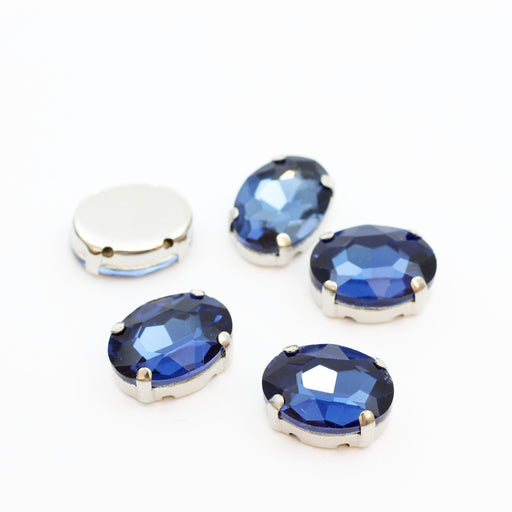 Vente au détail perles strass sertis ovales bleu de prusse 10x12mm x5 unités à coudre ou coller Strass en verre