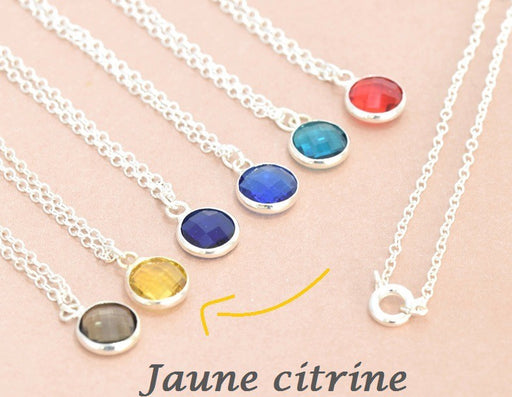 Buy Silver brass necklace 41 cm and pendant glass 9 mm yellow citrine set silver to customize