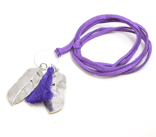 Acheter Sautoir plume pompon en kit suédine violet purple. 70 cm à monter en un tour de main