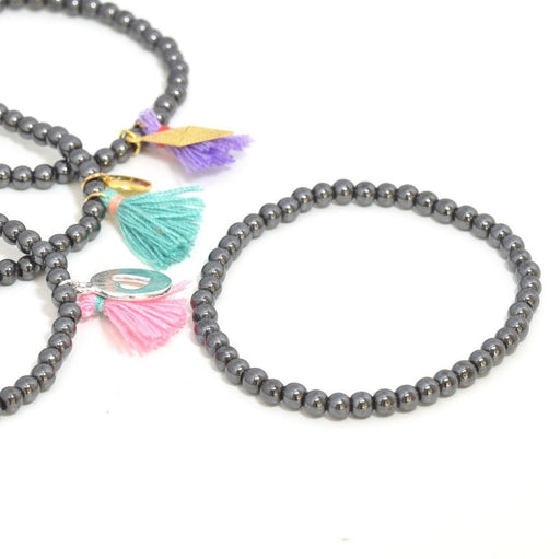 Buy Black synthese 4mm hematite beaded bracelet. 54 mm diameter- bracelet to customize