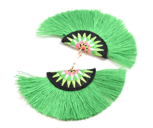 Buy 1 pompom pendant green embroidered and ring. Size 7.5 cm - for jewelry, sewing or decor of bags,