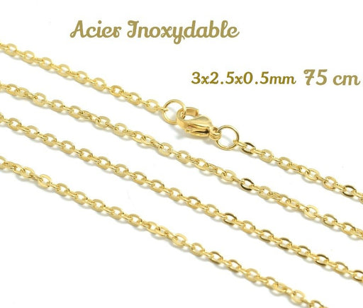 Buy large necklace necklace complete 75 cm stainless steel gold, 4x3mm with clasp, gold ideal for pendant, large