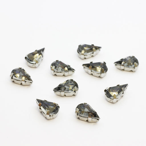 Vente perles strass sertis x10 gouttes gris foncé 10x6mm à coudre ou coller Strass en verre