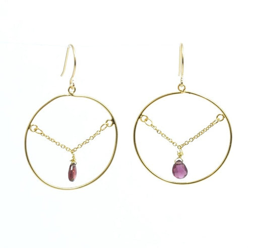 Buy Gold earring and gold-plated garnet Circle 30 mm