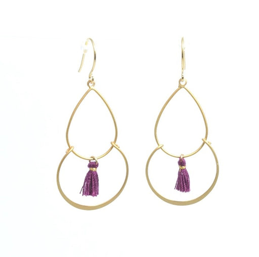 Buy Matt gold earrings during and purple pompom 50 mm
