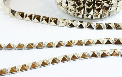 Buy 9mm golden pyramid stud rivet chain - sold by 30cm