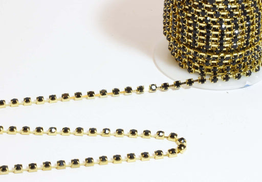 Buy 30cm rhinestone chain - black and golden- 3,5mm - jewelry creation