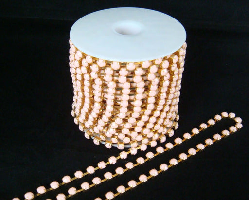Buy 30cm rhinestone chain - pale pink and gold - 6mm