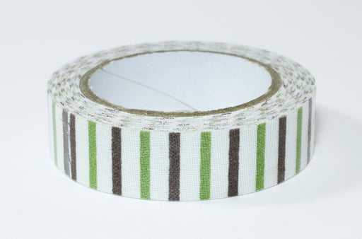 Buy fabric tape in white adhesive fabric with green and brown stripes