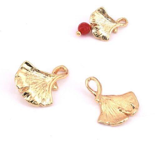 Buy Ginko brass charm pendant gold plated quality 14mm with 2 fasteners (1)