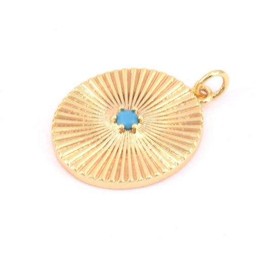 Buy Pendant Oval Charque Strie Brass Gold Plated Quality 20mm with Cabochon Turquoise Resin 3mm (1)