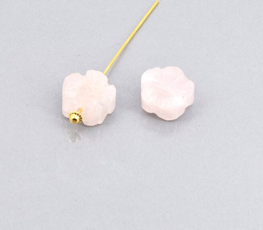 Vente Perle sculptée fleur quartz rose 14mm, trou 1mm (1)
