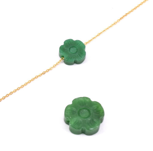 Buy Pearl-shaped flower in jade tinted green carved 12x4mm, hole 1mm (1)