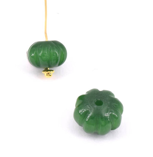 Buy Carved Pearl Shape Pumpkin Tinted Green 12x8mm, Hole 1mm (1)