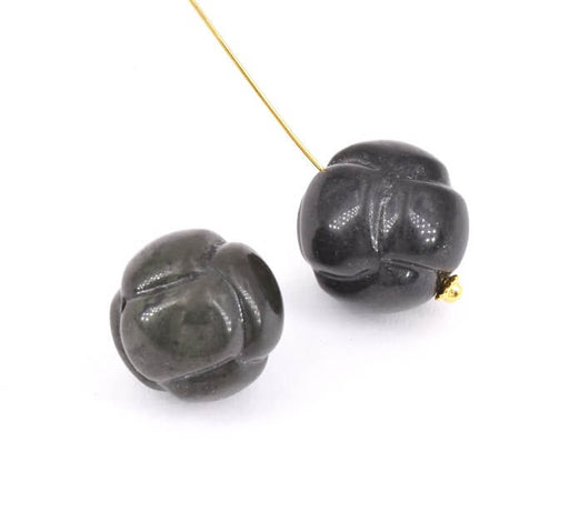 Buy Round Pearl Carved Node in Obsidian 19mm, Hole 1,2mm (1)