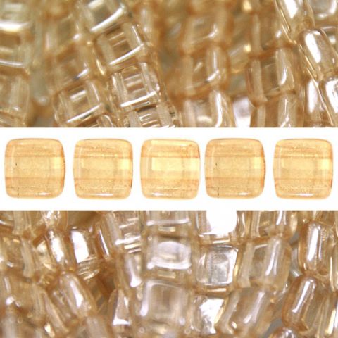 Beads 2 hole Czechmates Tile Luster Transparent Champagne 6mm (50)