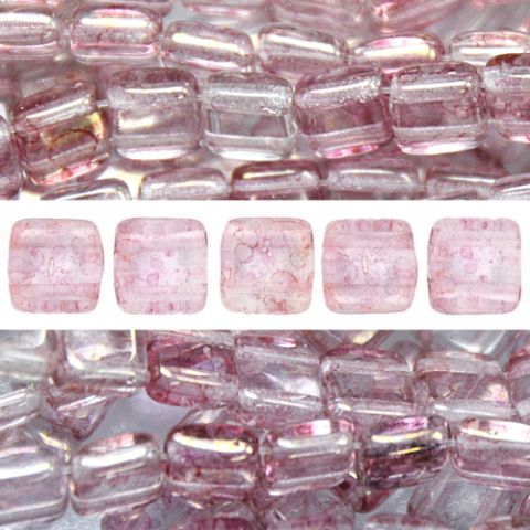 Pearls 2 holes CzechMates tile luster transparent topaz pink 6mm (50)